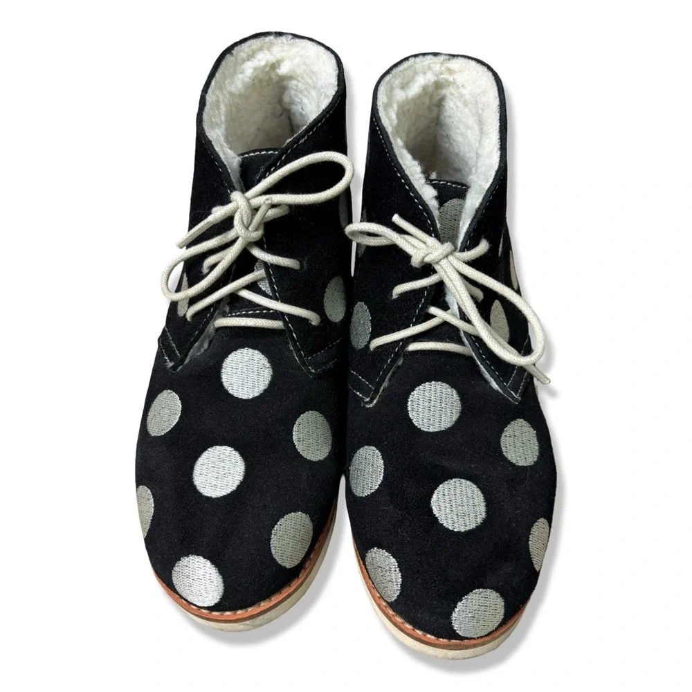 LOLA RAMONA Polka Dot Suede Booties | Black & White Faux Fur Lined Ankle Boots